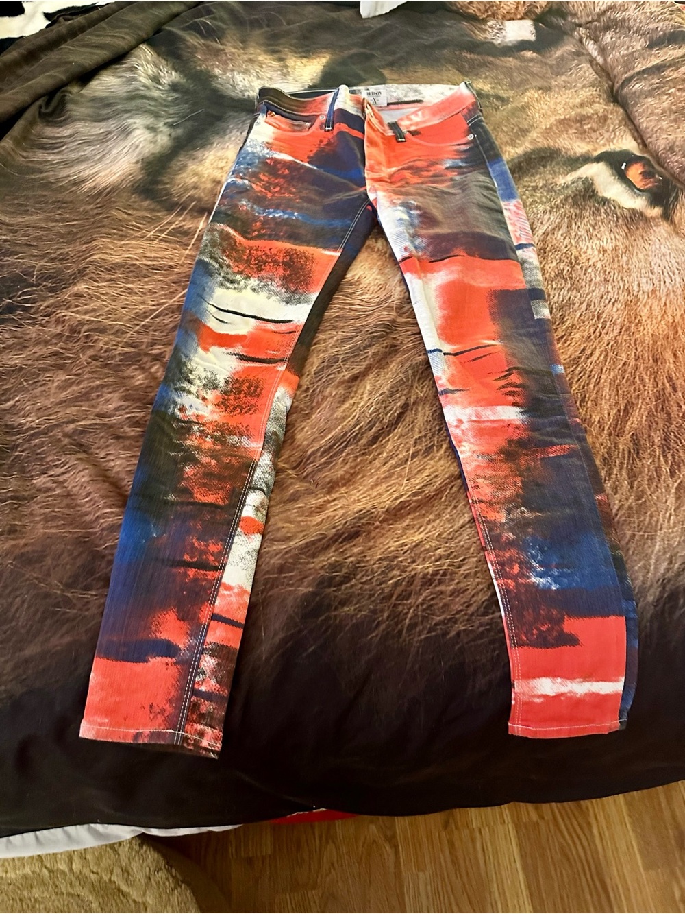 Hudson Jeans Slim Straight Red & Blue Abstract Print Jeans